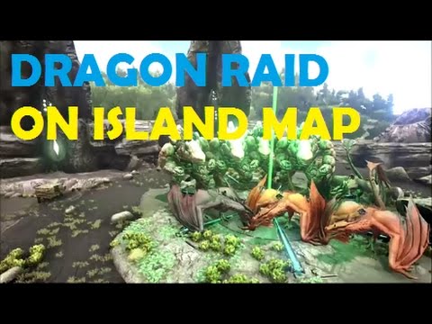 Ark Survival Evolved Dragon Raid On Island Map Epic Raid Transfer Dino S Youtube