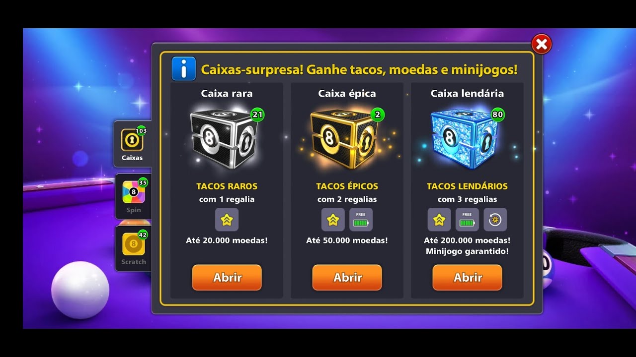 80 CAIXAS LENDÁRIAS 8 BALL POOL -  CHAME NO PRIMEIRO COMENTÁRIO FIXADO PARA PEGAR ÀS SUAS