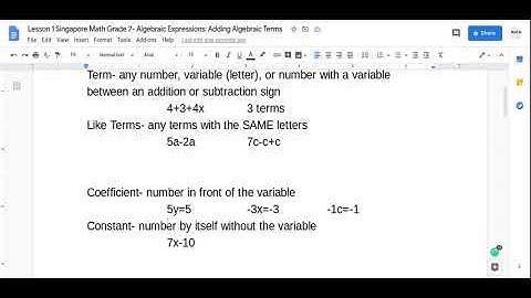 PART TWO Singapore Math Grade 7: Algebraic Expressions: Adding Algebraic Terms