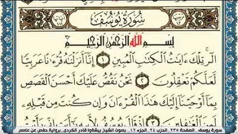 سورة يوسف مكتوبة بصوت القارئ الشيخ بيشةوا قادر الكردي