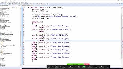 java, ch5, selection structure of switch, enter a number 1 to 12, display month names and days in it