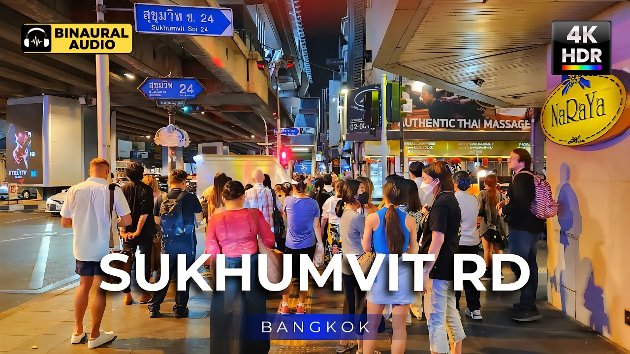 Bangkok Phrom Phong to Asok 🇹🇭 Real Street Sounds | 4K HDR Binaural Audio 🎧