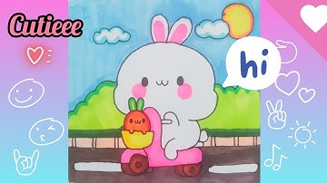 How to draw a cute 🐰 bunny riding on a scooter || drawing of a cute bunny || Draw with me ||