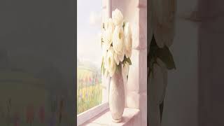 White Florals by Cottage Window 🌸 4K Frame TV Art #shortsfeed #4ktvart #flowers #samsungframetv
