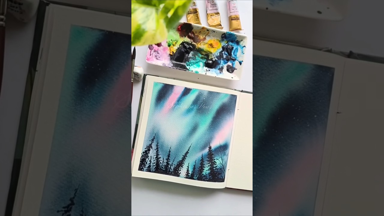 Northern Lights! #northernlights #watercolorpainting  #artshorts #auroraart  #artistsonyoutube