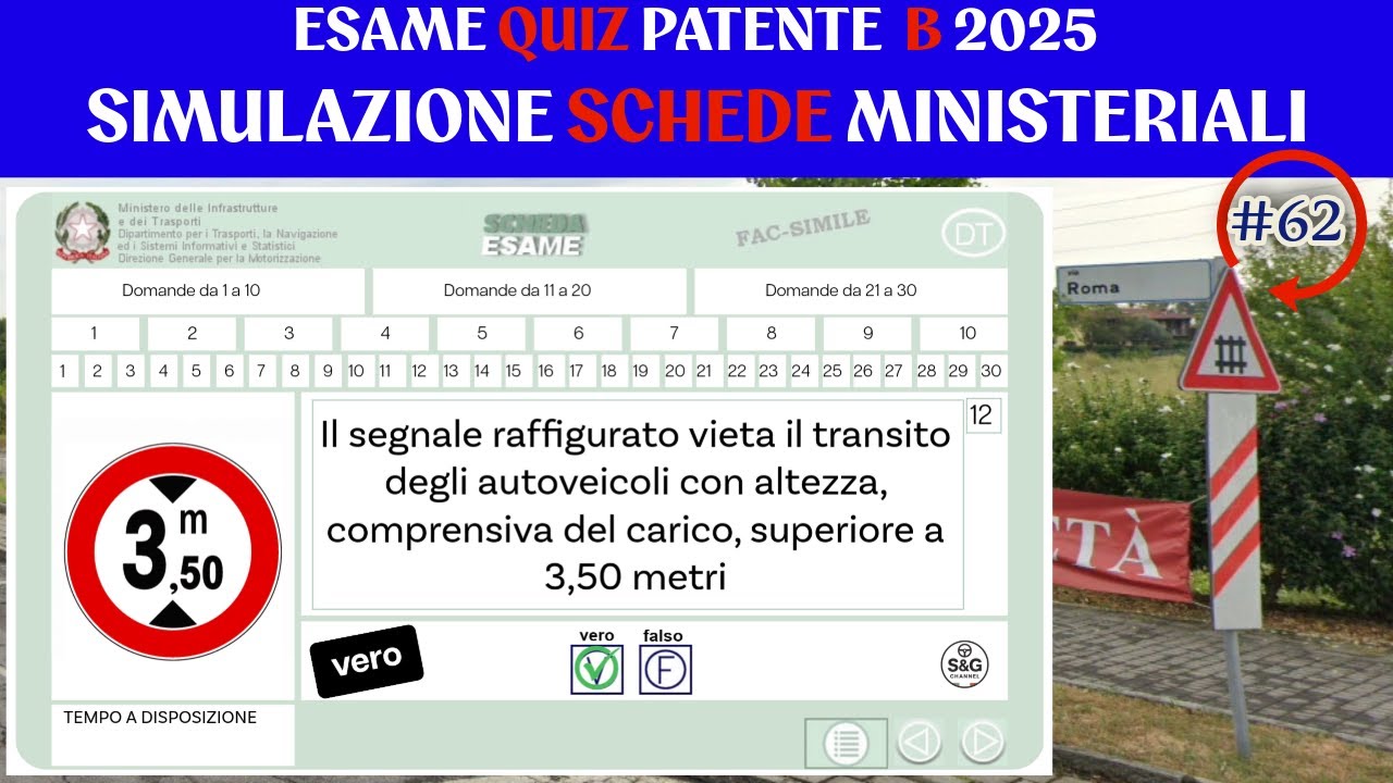 Exame Quiz Patente B 2025  _ SIMULAZIONE SCHEDE MINISTERIALI - 62