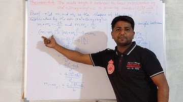 Angle between the lines represented by 𝑎𝑥^2  +2ℎ𝑥𝑦 + 𝑏𝑦^2= 0  is tan 𝜃=(2√ℎ^2  – 𝑎𝑏)/(𝑎+𝑏) ​