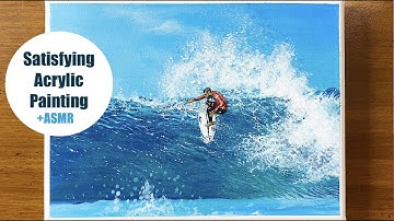 How to Paint Ocean Waves with Acrylic | Surfing on Waves Painting Tutorial | Satisfying Art ASMR