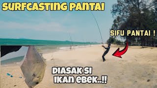 Surfcasting pantai | Aksi strike ikan ebek tepi Pantai Bisikan Bayu‼️ (diamond trevally)