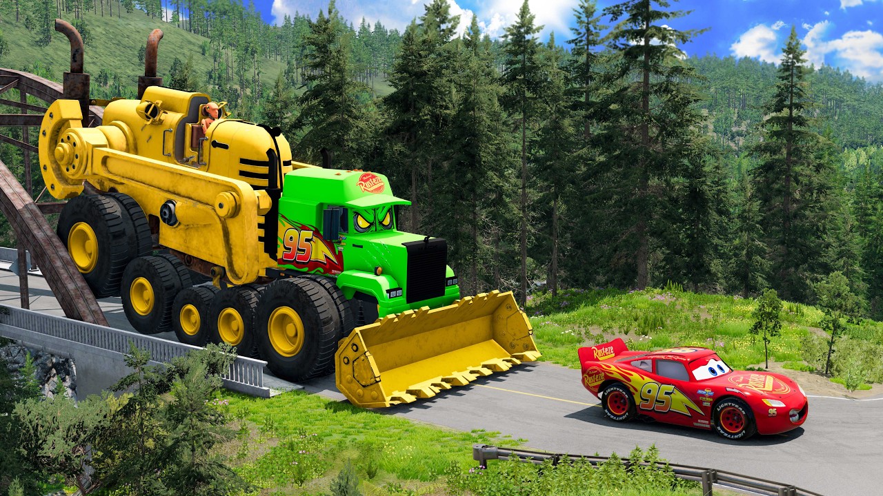 Giant EXCAVATOR McQueen Truck Eater VS Cars Lightning McQueen Escape Monster Beamng.Drive #11