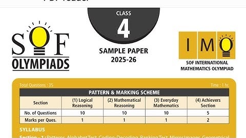 SOF IMO Sample Paper 2025-26 Class 4 Sample Paper | SOF Maths Olympiad Solved  Question Paper#sofimo