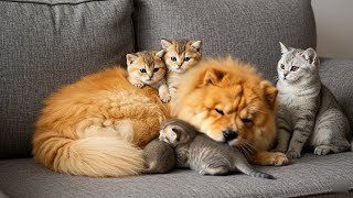 Ревнивая кошка не может поверить, что чау-чау — лучший родитель!