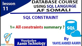 Lesson 11 DATABASESQL,  All constraints summary AF SOMALI screenshot 3