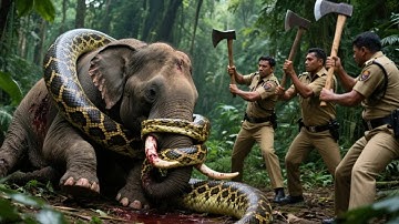 Brave rescue team fights giant python to save innocent mother elephant 🐍