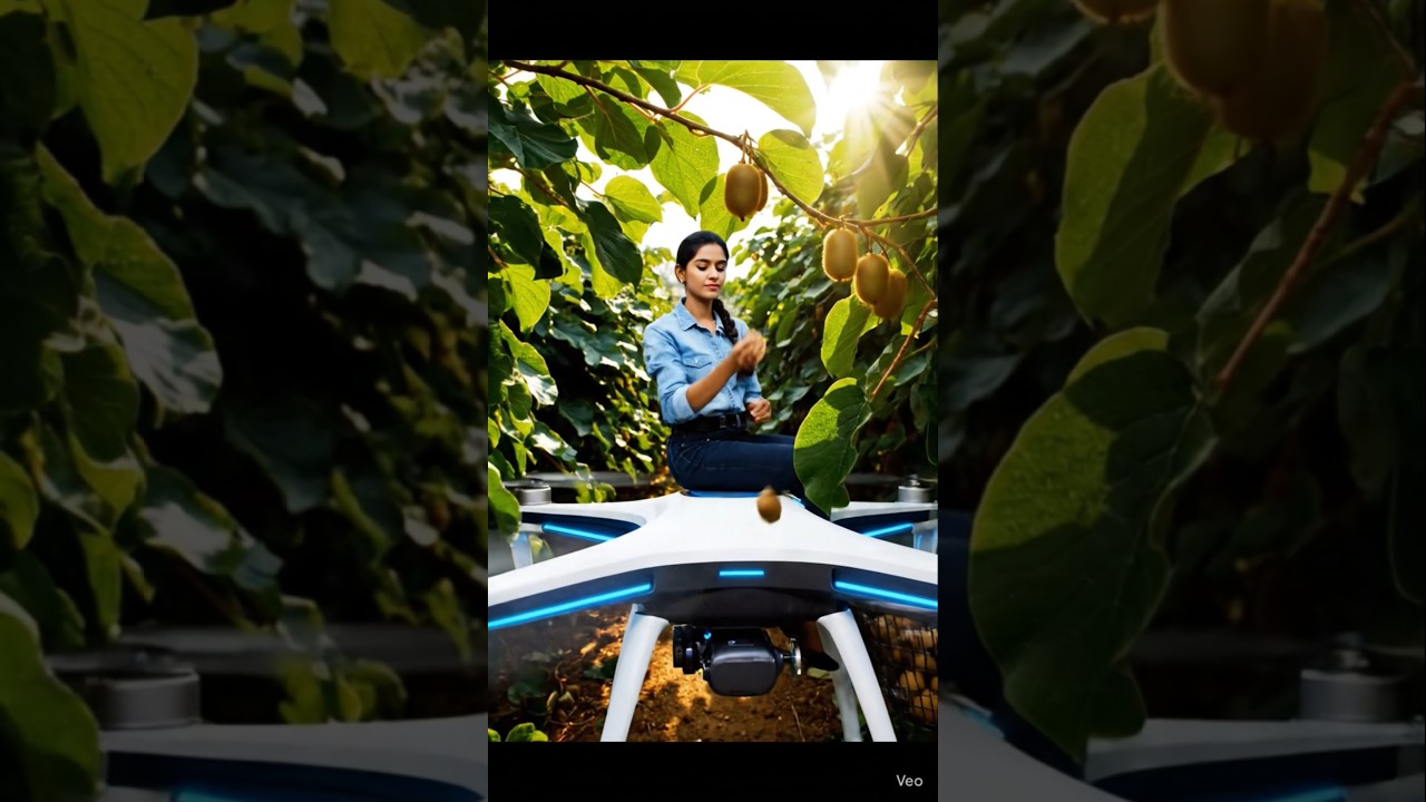 Future of Farming: Indian Girl Harvests Kiwi Using Giant Futuristic Drone