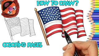 3D - American Flag Drawing (Step by Step) -  American Flag Coloring Pages ( PDF Download )