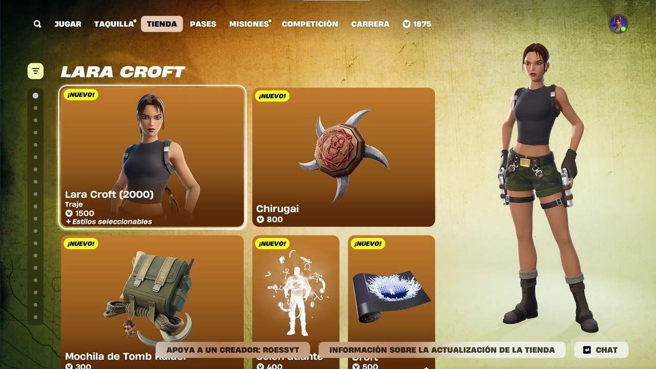 Lara Croft Ritual Skin NUEVA SKIN *LARA CROFT (2000)* NUEVOS BAILES! NUEVA TIENDA FORTNITE HOY ...