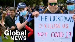 Police and protesters clash at Australian anti-lockdown protests in Sydney