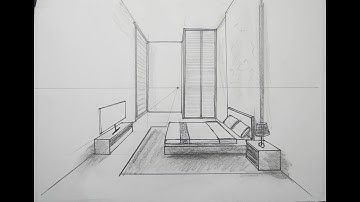 how to draw a simple bedroom in 1 point perspective