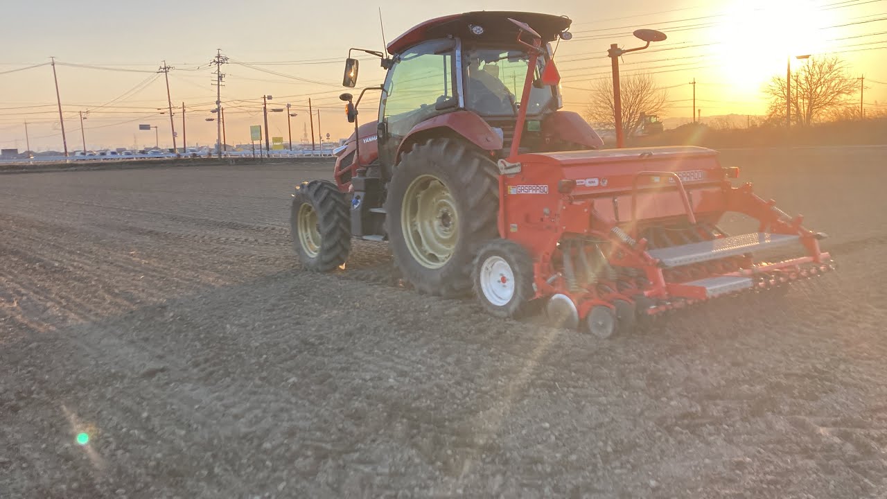 乾田直播2023（額縁溝掘〜基肥散布〜パワーハロー〜播種〜鎮圧〜溝掘）