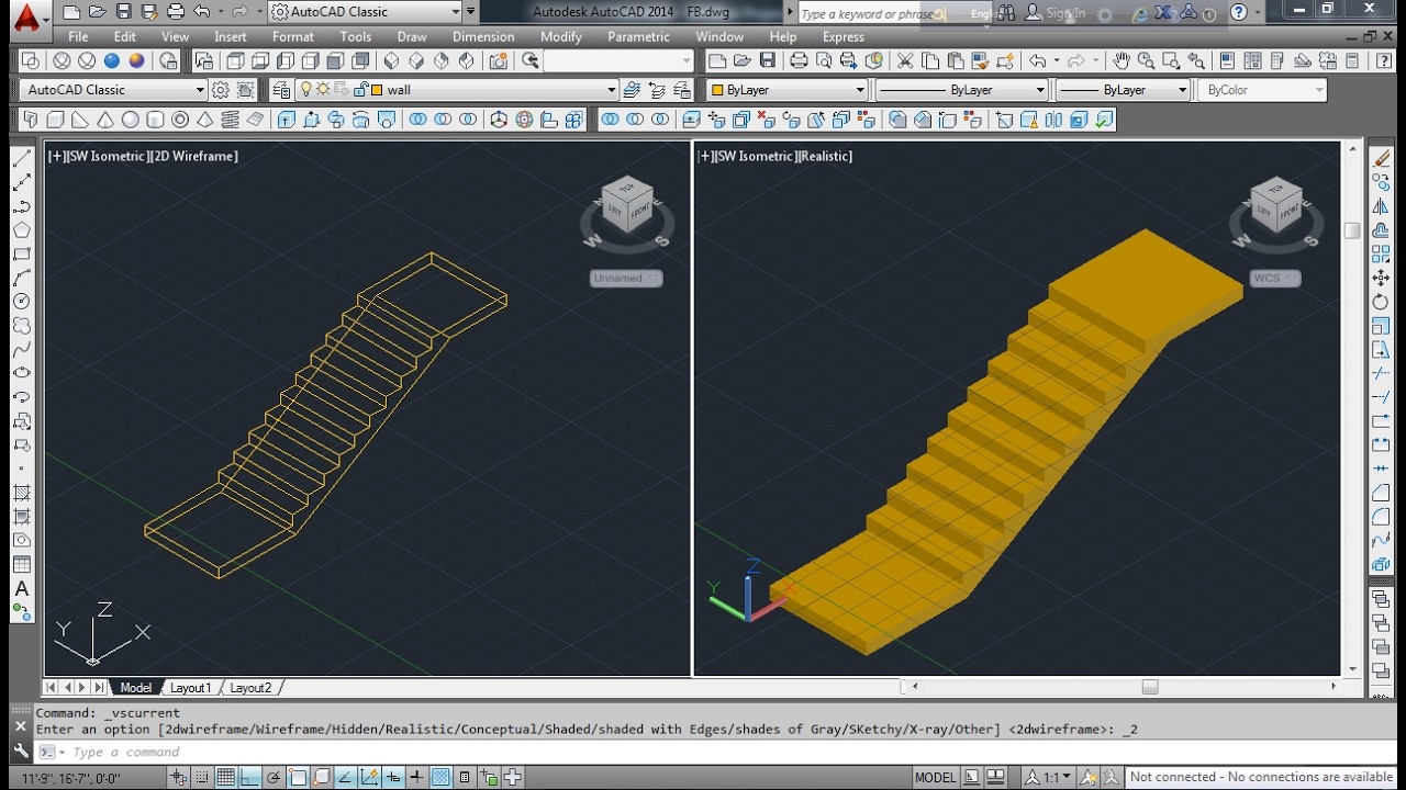 How To Draw 2D and 3D Stair in AutoCAD - YouTube