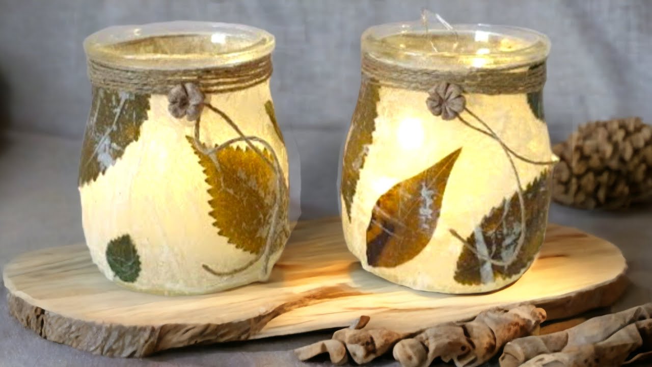 ✅️PUEDES HACER ESTOS ​PORTAVELAS SUPER FÁCIL​​🍂​​DECOUPAGE 🍂​