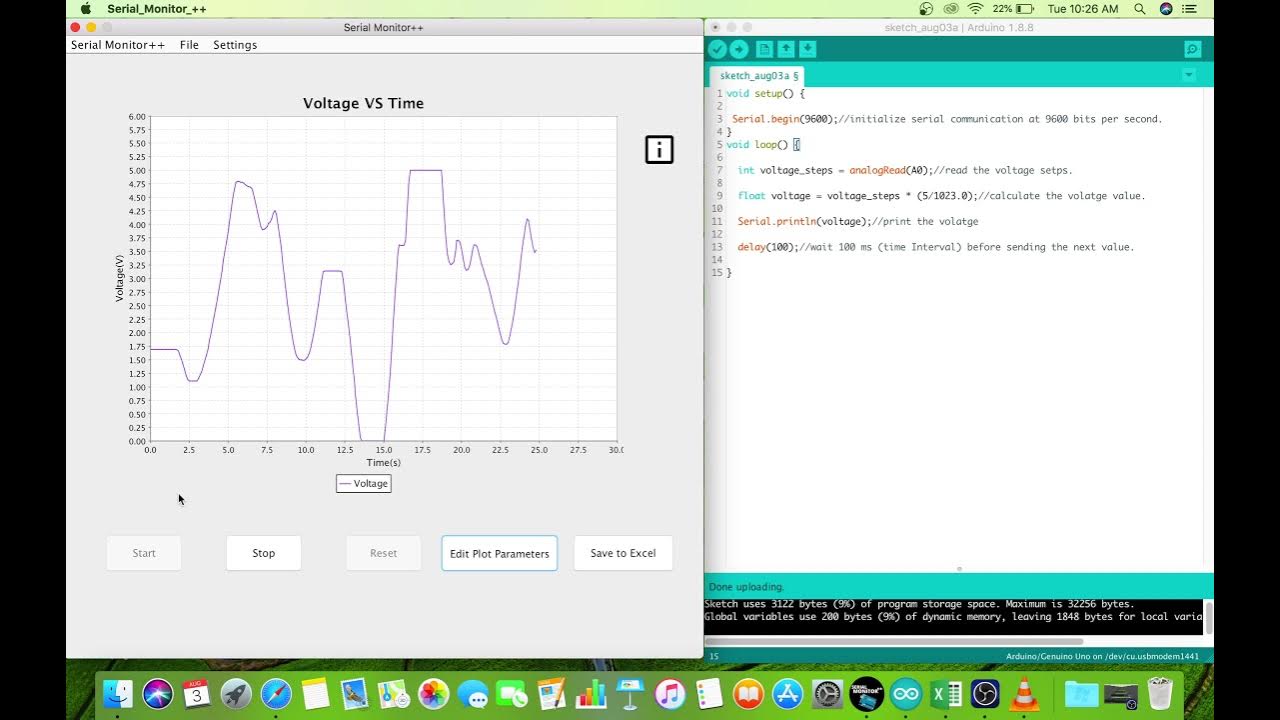 Arduino Serial Monitor ++ plotting analog voltage example. - YouTube