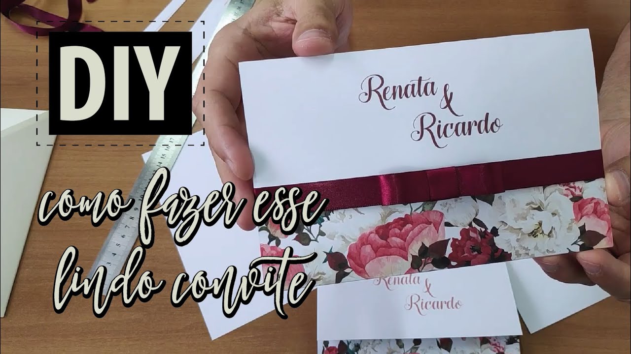 Como fazer convite de casamento com 2 vincos e laço chanel - Linda arte tonalidade Marsala e Rosê.