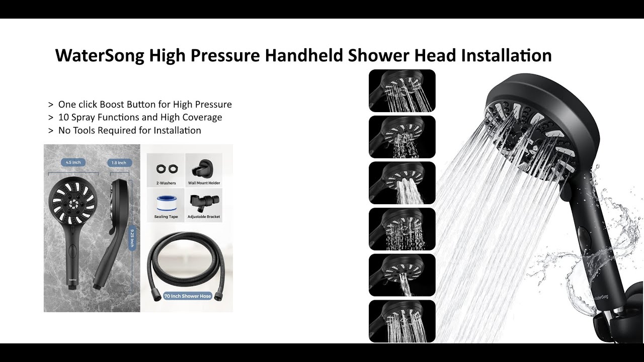 WaterSong High Pressure Handheld Shower Head Installation YouTube