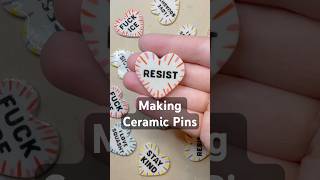 Making porcelain heart pins with Cricut stencils and underglaze. #ceramics #porcelain