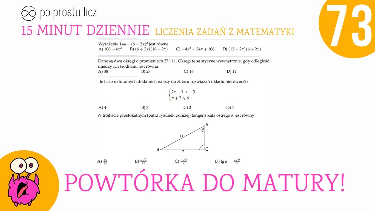73. 15 minut do matury! matura podstawowa z matematyki, zadania do matury