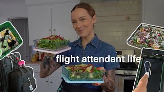 flight attendant life - 3 day trip, meal prep & all the in-between 🥣🧘🏼‍♀️🫧