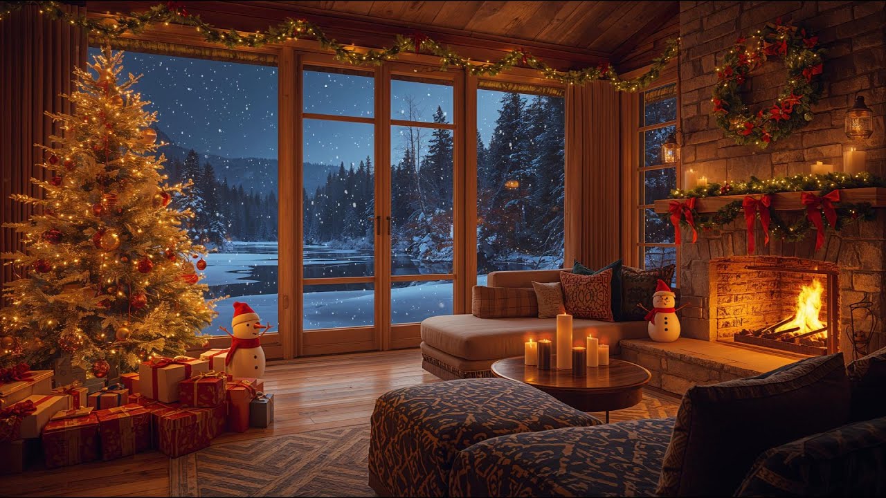 Peaceful Christmas Music for Relaxation.🎹 Relaxing Christmas Ambience - Warm Fireplace and Soft Snow