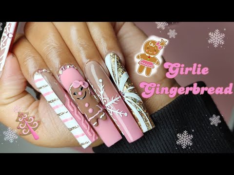 PINK CHRISTMAS NAILS🎄/ HOW TO 3D ACRYLIC GINGERBREAD/ ACRYLIC NAILS/ Melodysusie Drill Review