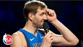 Dirk Nowitzki gets emotional addressing Mavericks fans in final home game | NBA Sound