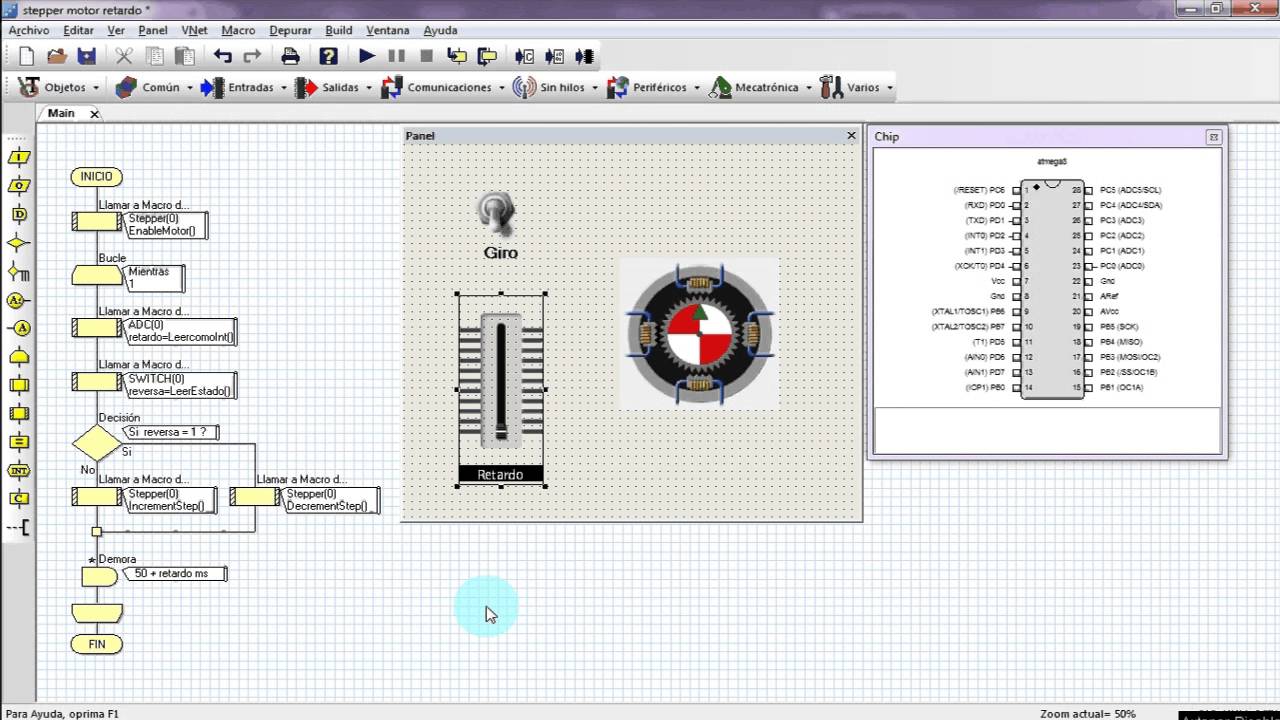 FLOWCODE - Control de velocidad y giro de motor paso a paso ATmega8 ...