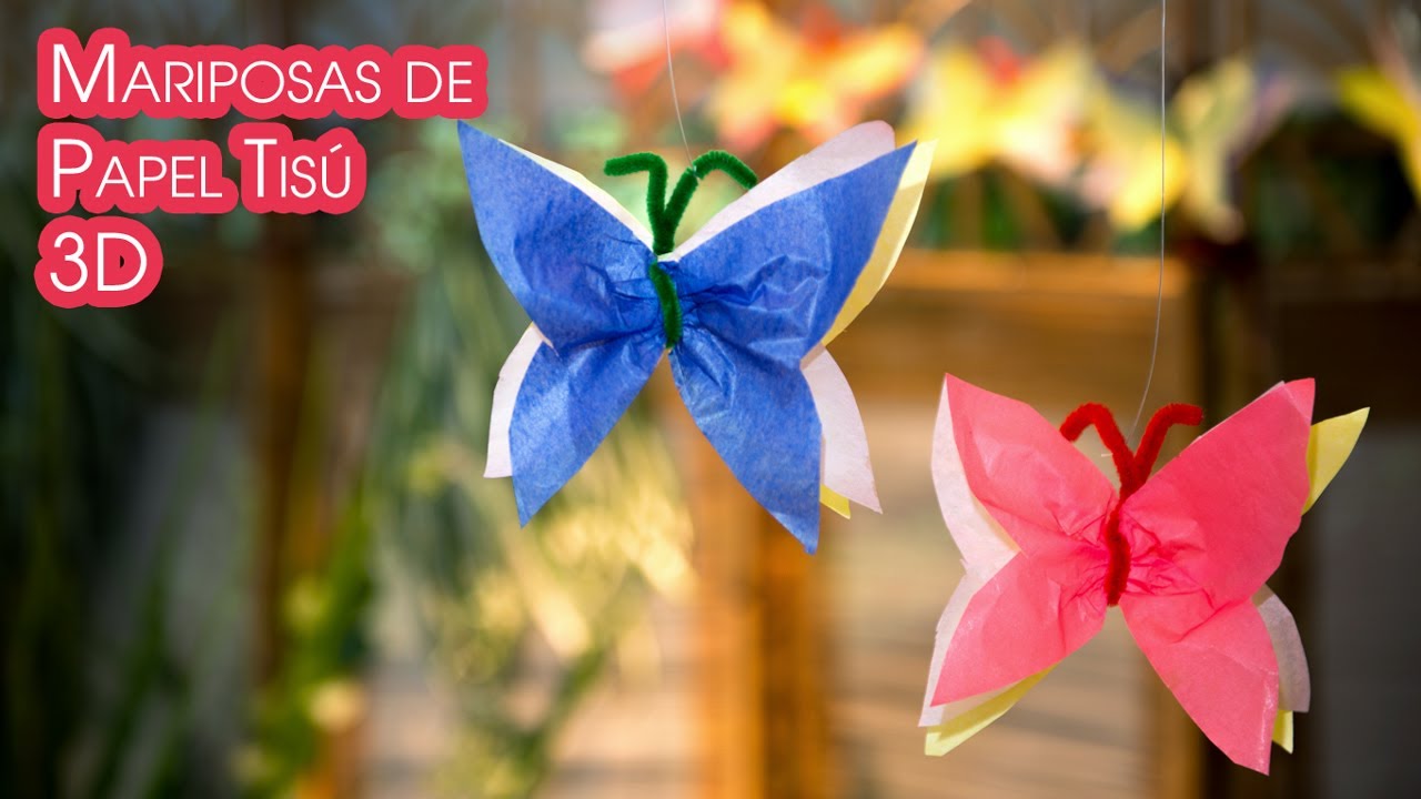 manualidades de animales Mariposas de Papel Tisu 3D para Decoracion y Guirnaldas