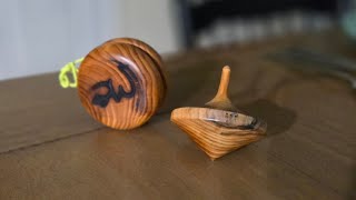 #woodturning 1-piece wood YoYo and Top from same piece of Yew #livestream
