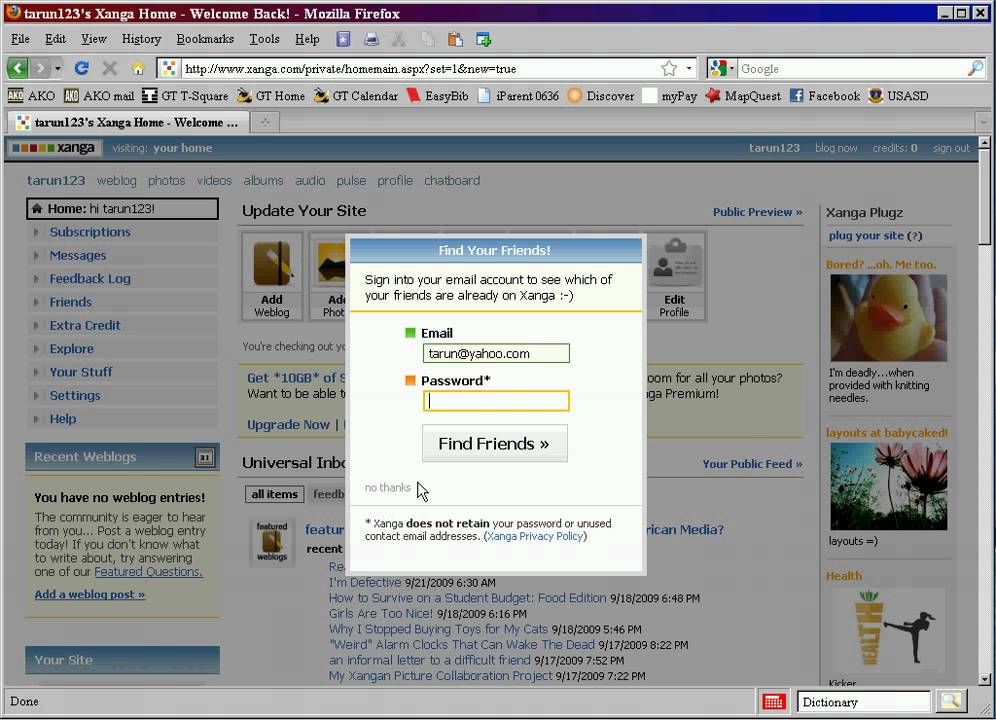 Cognitive Walkthrough Xanga