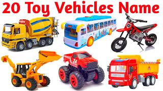 20 खिलौना वाहनों के नाम English Hindi में | Kids Vocabulary Learning Video with Toy Vehicle Names