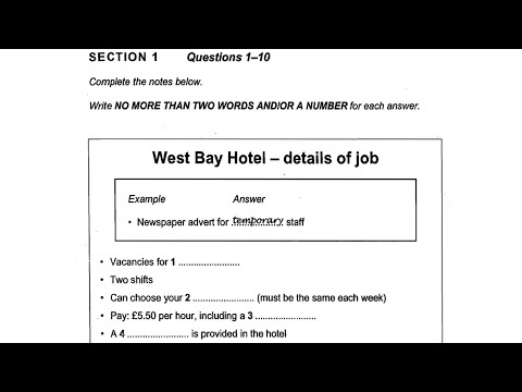 West Bay Hotel Details Of Job | Ielts Listening Test With Answers