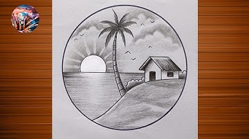 Easy Circle drawing | Drawing Lesson for beginners | Sunset scenery in circle drawing