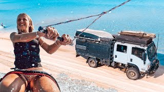 KNEEBOARDING BEHIND our ISUZU NPS 4x4 on a REMOTE COASTLINE and EXPLORING SURROUNDS