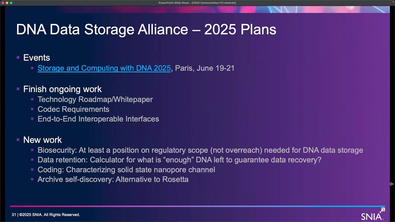SNIA DNA Data Storage Alliance Community 2024 Review and 2025 Plans