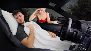 SLEEPING In The CAR To See How My Fiancé Reacts! *Cute Reaction*