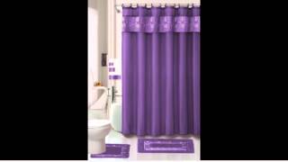 Purple Flower 18 piece Bathroom Set rugs mats fabric Shower Curtain fabric Covered Rings Decorative