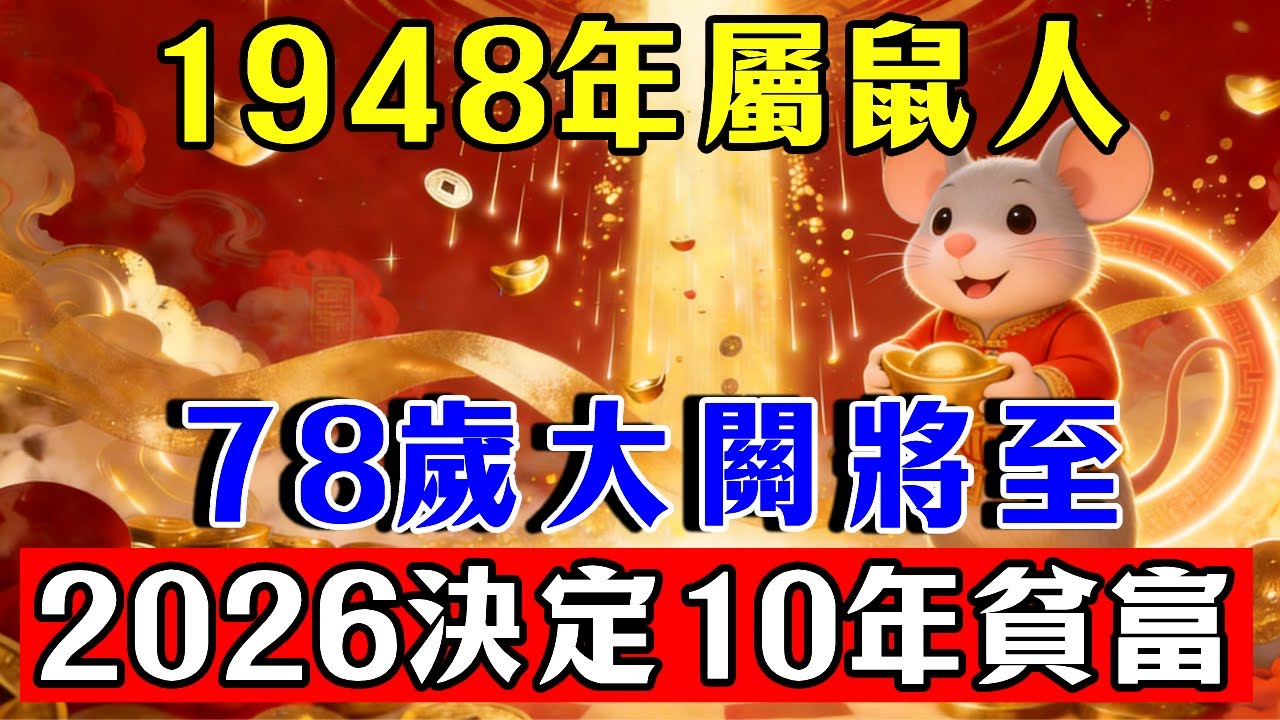 1948年屬鼠人，戊子之命！2026年78歲大關將至，這一年決定你未來十年的貧富！生肖鼠必看！#生肖 #運勢 #命理 #屬相 #風水 #財運 #佛陀 #佛學 #佛法 #佛教 #修行 #智慧 #因果