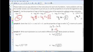 Math 1050 Sec. 6.5 Part 2 - Properties of Logs