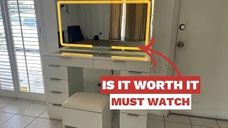 Player Profile Makeup Vanity with LED Mirror & Power Outlets ✨ Worth It?