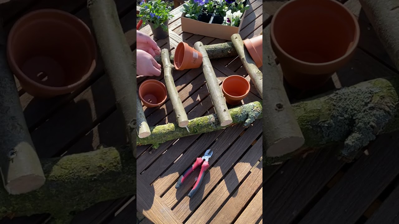 DIY Wooden Plant Ladder with Terracotta Pots 🌱 Rustic Garden Decor